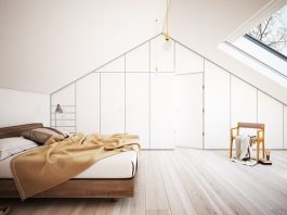 แบบห้องนอน บนพื้นไม้ ใต้หลังคา